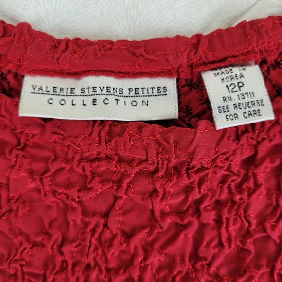 Valerie Stevens Petite ruched textured 100% silk red tank round neck classic 12P - Picture 10 of 12